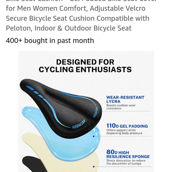 Meencool Gel Bike Seat Cover (Black/Blue) D-15 NWOT - Picture 12 of 14